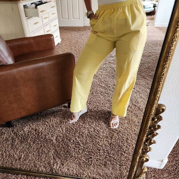 Cherokee Pants - Cherokee M workwear womens yellow canary high rise vintage pull on bottoms